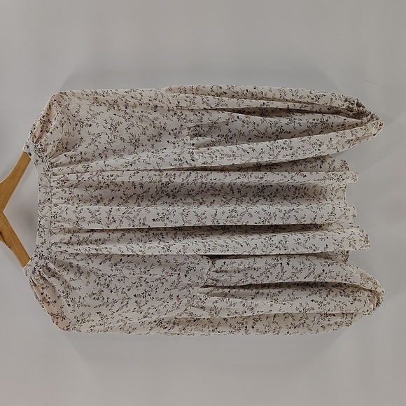 blu pepper Ivory Floral Pullover Blouse Size Medium Balloon Sleeve Semi sheer - Picture 8 of 9